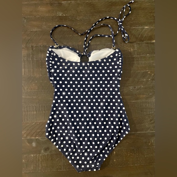 NEW Michael Kors KORS Navy White Polka Dot Onepiece Swimsuit Bathingsuit Sz 6 - Picture 2 of 8